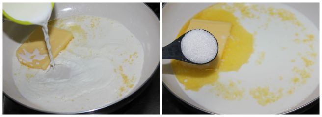 melt butter,add milk and sugar